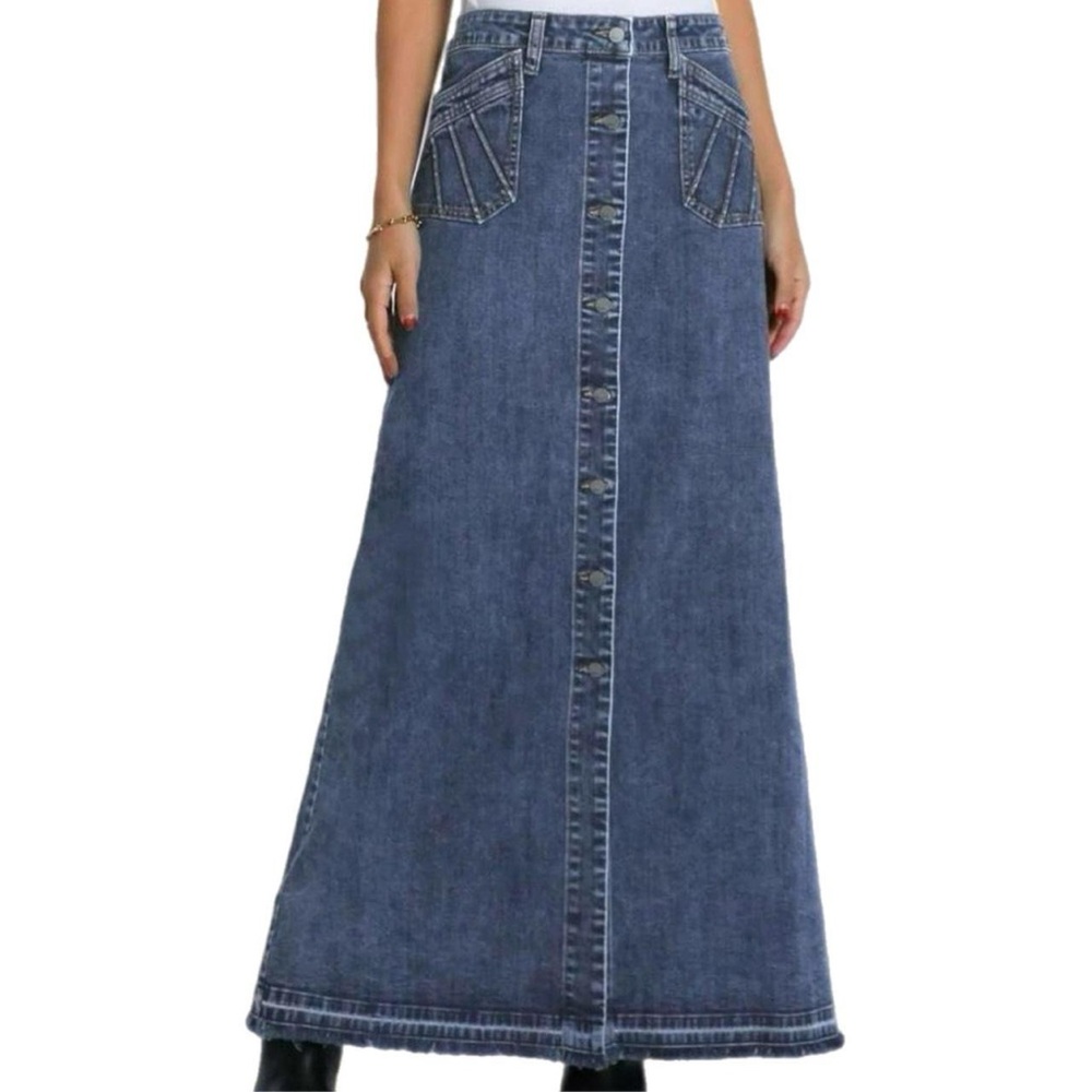 WASH LAB DENIM royal denim maxi skirt